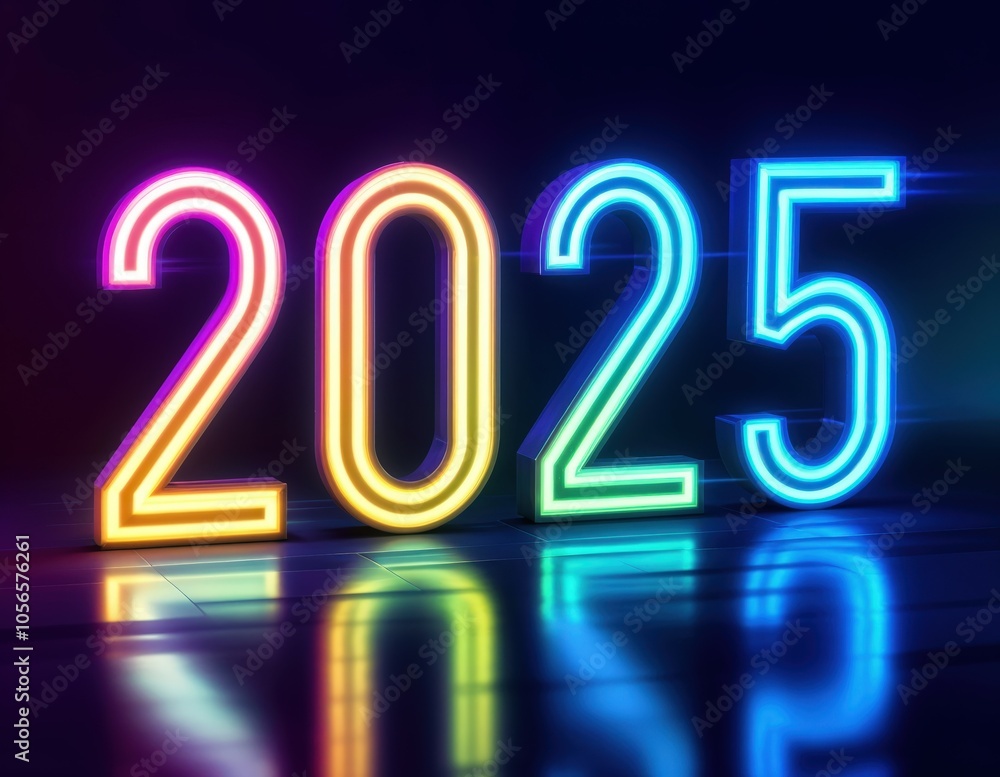 Futuristic Neon Sign with Glowing 2025 in Purple and Blue Gradient Futuristic Neon Sign with Glowing 2025 in Purple and Blue Gradient