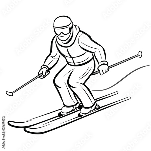 Ski hand-drawn vector.