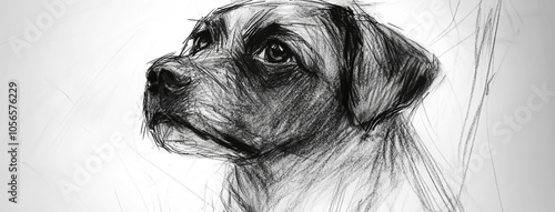 Wallpaper Mural black and white cute dog face pencil sketch drawing in white background.  Torontodigital.ca