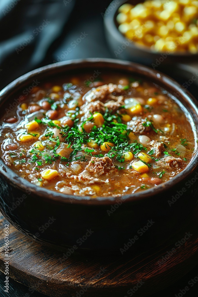 A Bowl of Hearty Chili with Corn, Beans, and Beef A Bowl of Hearty Chili with Corn, Beans, and Beef