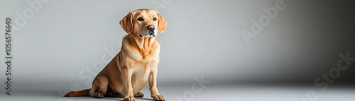 Therapy Dog in Office Setting on Plain Background for Workplace Pet Therapy - Stress Relief, Wellbeing, Copy Space Concept, Emphasizing Comfort and Calmness in Professional Environments