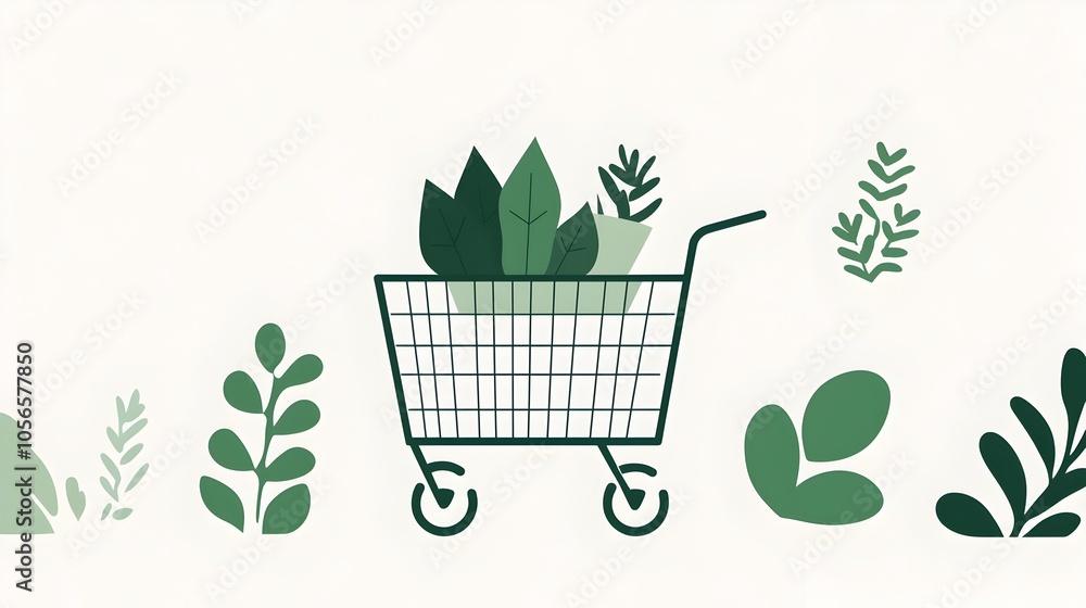 Online Shopping Cart Filled with Sustainable Eco Friendly Items on Green Discount Banner Online Shopping Cart Filled with Sustainable Eco Friendly Items on Green Discount Banner