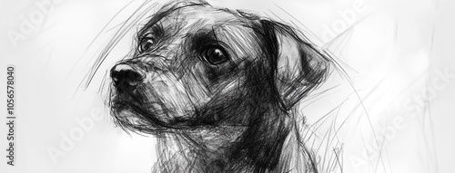 Wallpaper Mural black and white cute dog face pencil sketch drawing in white background.  Torontodigital.ca
