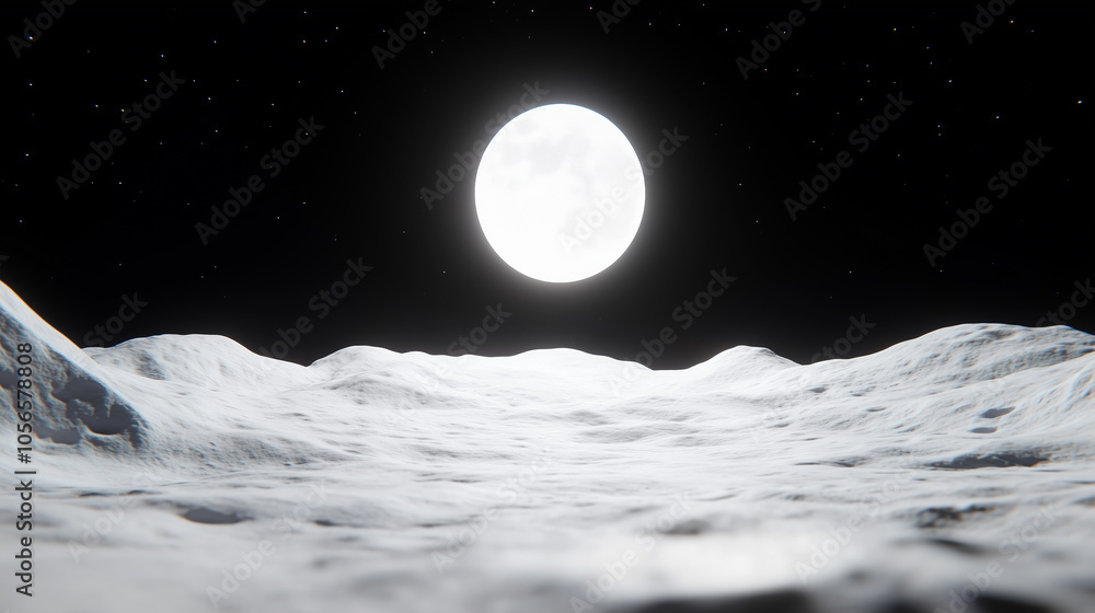 Naklejka premium Full Moon Rising Over a Lunar Landscape