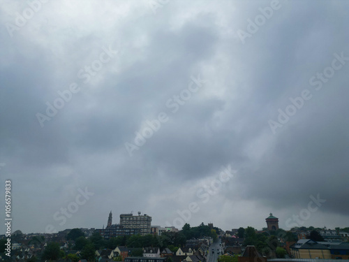 High Angle View of City of Colchester, Essex, England United Kingdom. Aerial Footage Was Captured with Drone's Camera During Rainy and Cloudy Day of May 21st, 2024 from Medium High Altitude.