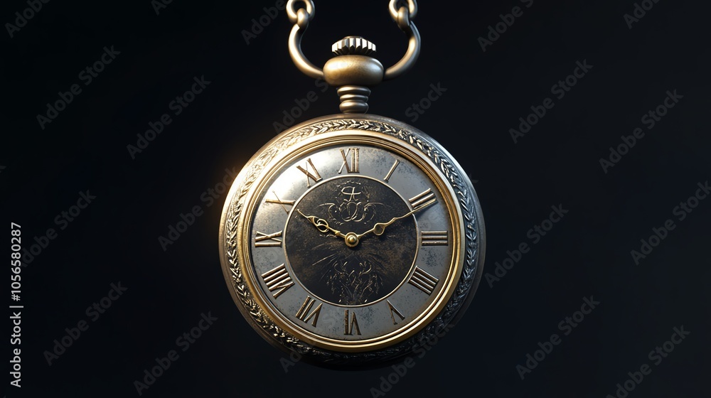 Antique pocket watch with intricate design on a dark background. Antique pocket watch with intricate design on a dark background.