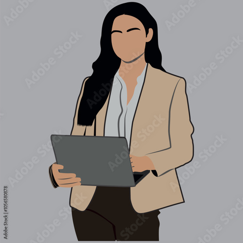 business woman with laptop beauty, communication, one