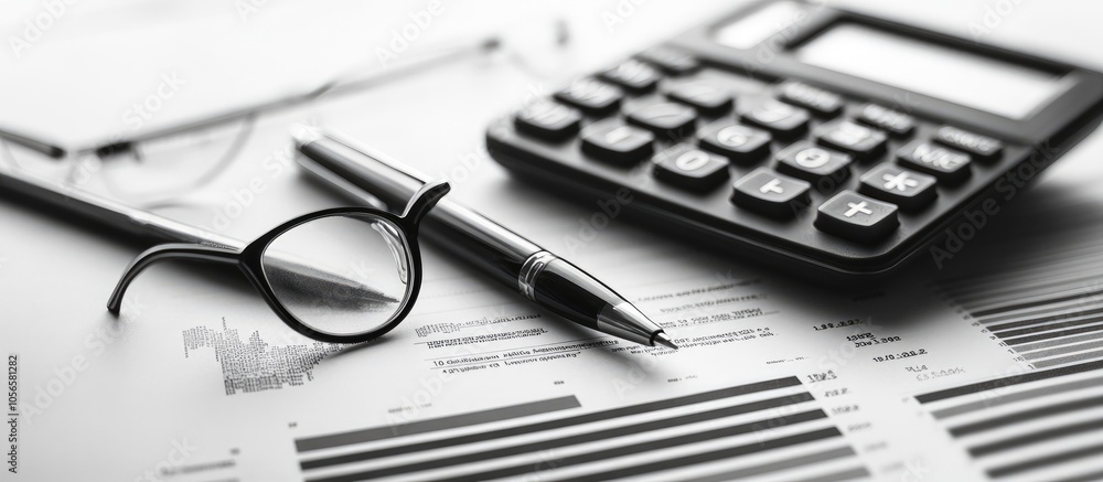 Calculator, Pen, Glasses, and Financial Data Calculator, Pen, Glasses, and Financial Data