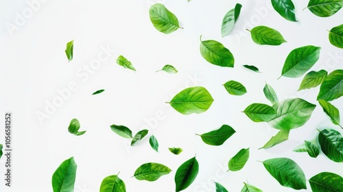 Wallpaper Mural Flying green leaves on white background - Fresh air day. Torontodigital.ca