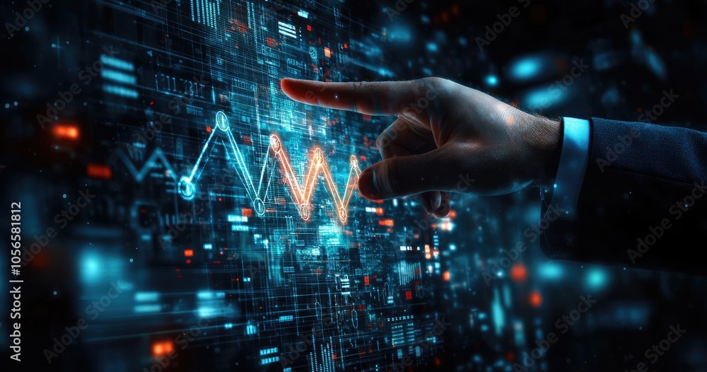 Businessman Analyzing Data on a Digital Screen Businessman Analyzing Data on a Digital Screen