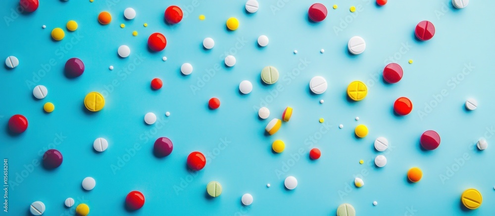 Colorful Pills on Blue Background