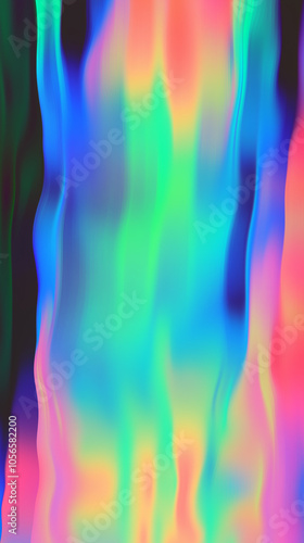 Abstract holographic texture featuring iridescent rainbow stains in a color field style. 