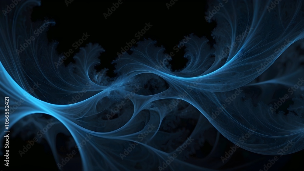 Fototapeta premium Abstract blue on black background texture. Dynamic curves ands blurs pattern. Detailed fractal graphics. Science and technology concept.