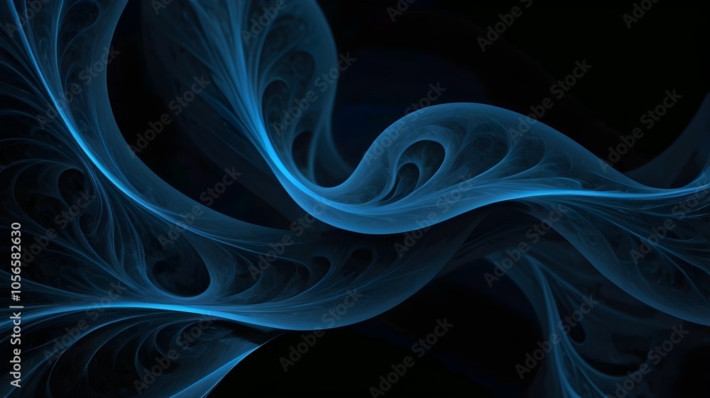 Fototapeta premium Abstract blue on black background texture. Dynamic curves ands blurs pattern. Detailed fractal graphics. Science and technology concept.