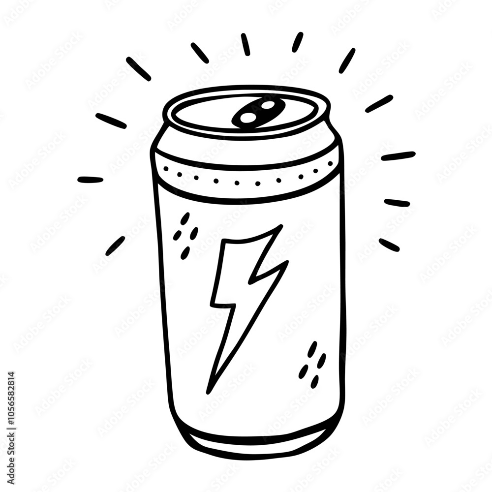 Hand Drawn Energy Drink Can Illustration with Lightning Bolt Design Hand Drawn Energy Drink Can Illustration with Lightning Bolt Design