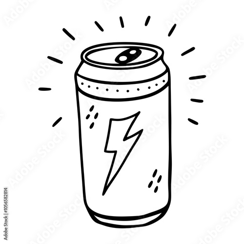 Hand Drawn Energy Drink Can Illustration with Lightning Bolt Design