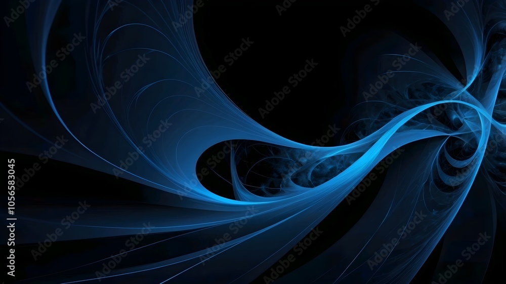 Obraz premium Abstract blue on black background texture. Dynamic curves ands blurs pattern. Detailed fractal graphics. Science and technology concept.