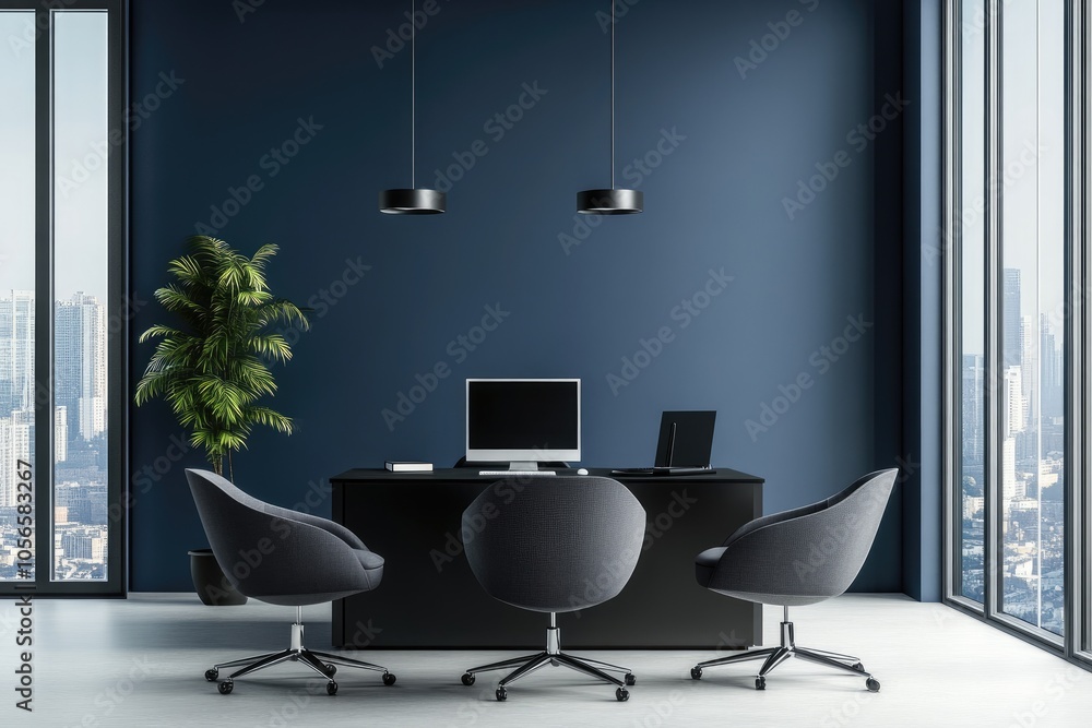 Fototapeta premium Modern Office Interior with City View