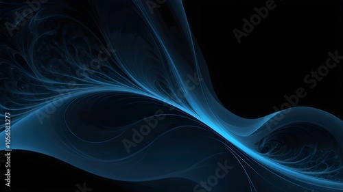 Abstract blue on black background texture. Dynamic curves ands blurs pattern. Detailed fractal graphics. Science and technology concept.