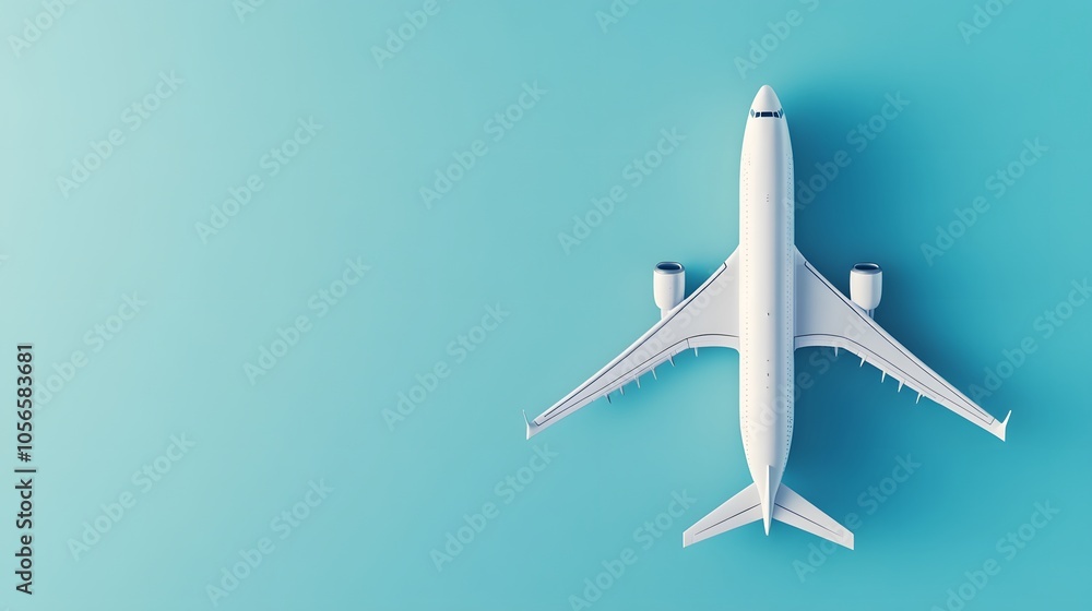 Fototapeta premium Flat lay design of travel concept with plane on blue background with copy space. 