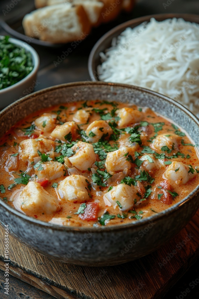 Creamy Seafood Stew with Parsley Garnish in a Bowl Creamy Seafood Stew with Parsley Garnish in a Bowl