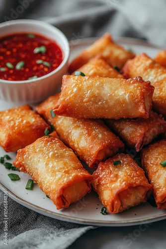 Crispy Fried Spring Rolls with Sweet Chili Sauce