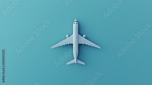 Flat lay design of travel concept with plane on blue background with copy space. 