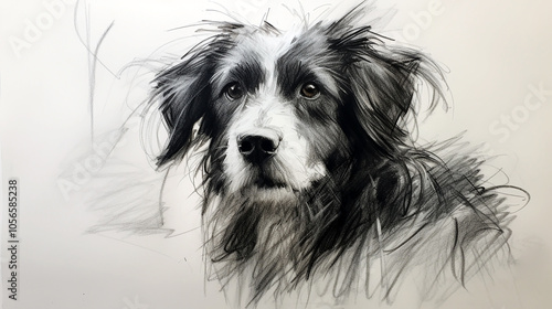 Wallpaper Mural black and white cute dog face pencil sketch drawing in white background.  Torontodigital.ca