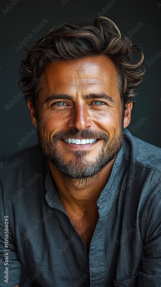 closeup portrait of a handsome man smiling showcasing gleaming teeth and a strong jawline the clean backdrop highlights his stylish hair and beard creating a perfect image for dental advertising closeup portrait of a handsome man smiling showcasing gleaming teeth and a strong jawline the clean backdrop highlights his stylish hair and beard creating a perfect image for dental advertising