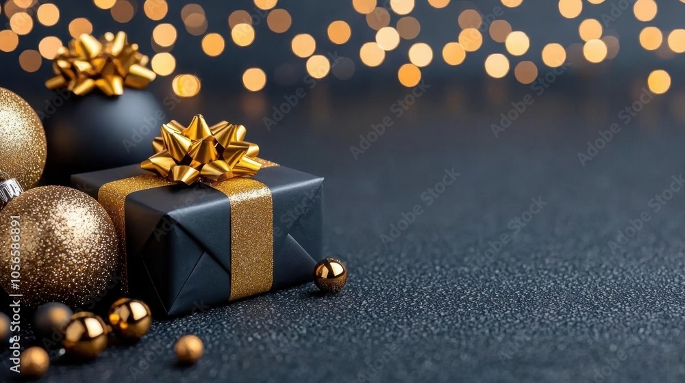 A photostock of golden sparkles falling on a black festive background. A photostock of golden sparkles falling on a black festive background.
