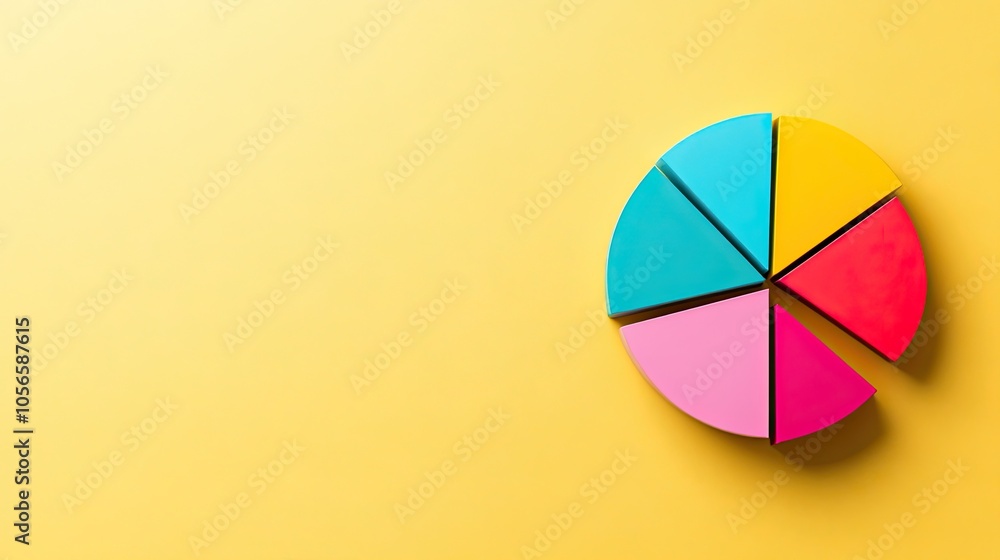 Colorful 3D pie chart on vibrant yellow background Colorful 3D pie chart on vibrant yellow background