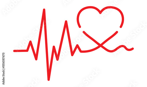 Red heart icon with heartbeat sign. Vector illustration. white background, eps 10