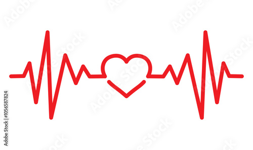 Red heart icon with heartbeat sign. Vector illustration. white background, eps 10