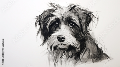 Wallpaper Mural black and white cute dog face pencil sketch drawing in white background.  Torontodigital.ca