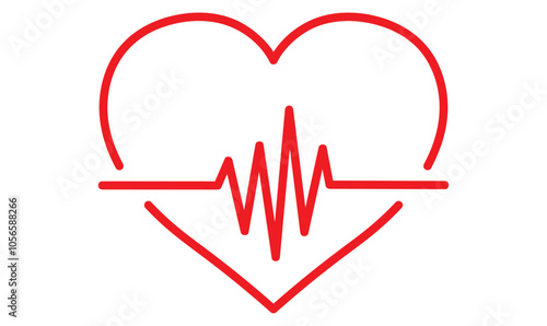 Red heart icon with heartbeat sign. Vector illustration. white background, eps 10