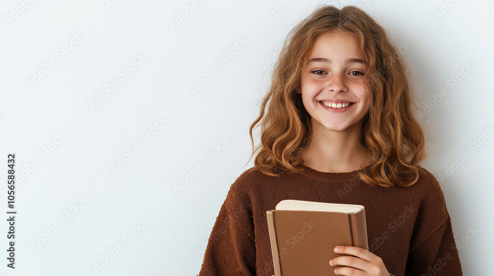 Smiling young student girl with book isolated on white background Smiling young student girl with book isolated on white background
