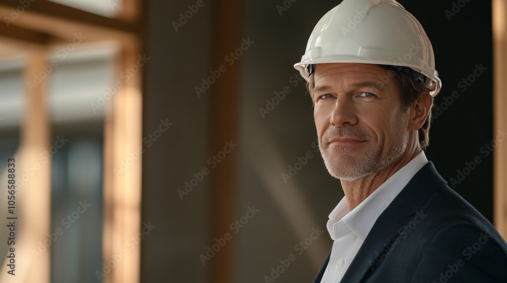 A confident construction manager wearing a helmet stands in a building under renovation, embodying leadership and expertise in the industry. A confident construction manager wearing a helmet stands in a building under renovation, embodying leadership and expertise in the industry.