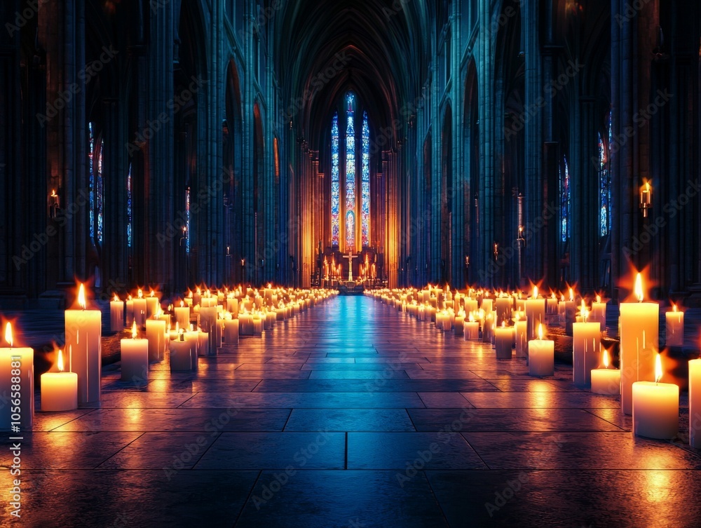 Illuminated Candles in Serene Church Atmosphere Illuminated Candles in Serene Church Atmosphere