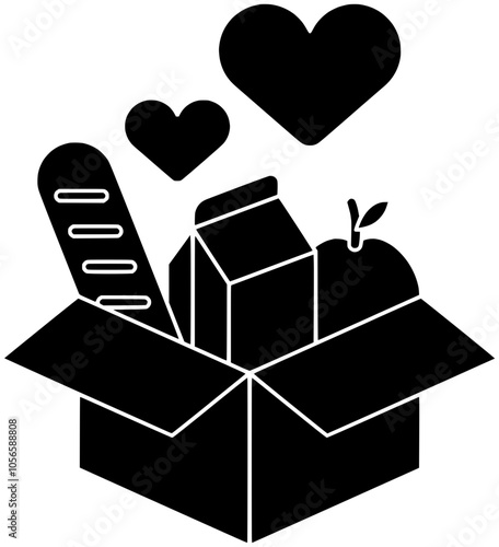 volunteer illustration charity silhouette help logo care icon hand outline donate box donation community giving food give support love shape for vector graphic background