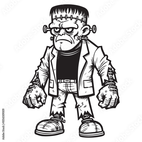 Line art of scary Frankenstein cartoon vector