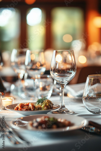 Gourmet dinner served in a fine dining restaurant photo