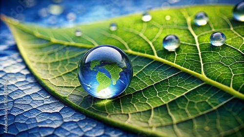 Crystal Clear Water Drop Close-Up on Green Leaf - Nature Photography photo