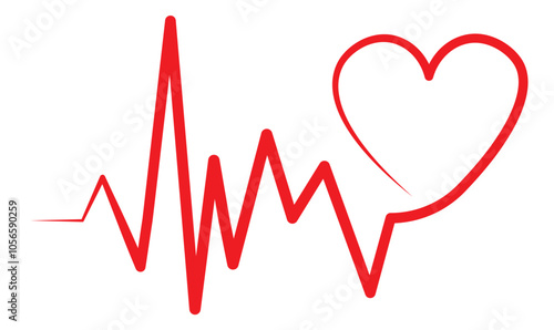 Red heart icon with heartbeat sign. Vector illustration. white background, eps 10