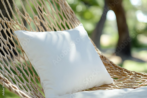 White pillow in a hammock, outdoor relaxation photo