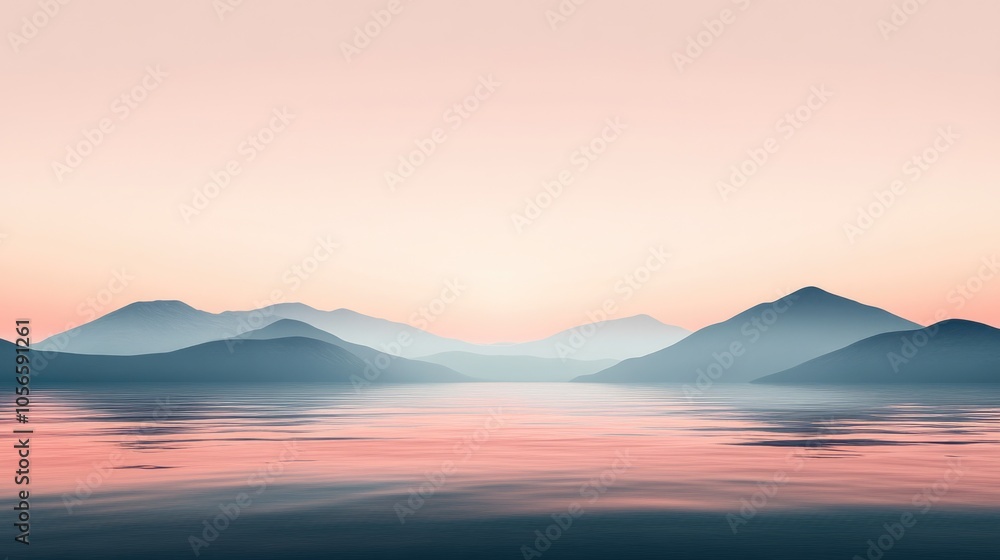 Peach fuzz tones in a serene twilight landscape featuring a tranquil sea and mountains beneath a gradient sky Peach fuzz tones in a serene twilight landscape featuring a tranquil sea and mountains beneath a gradient sky