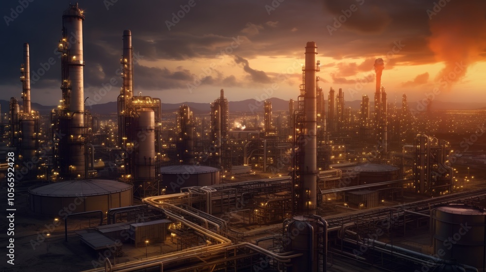 Fototapeta premium Industrial Complex at Sunset