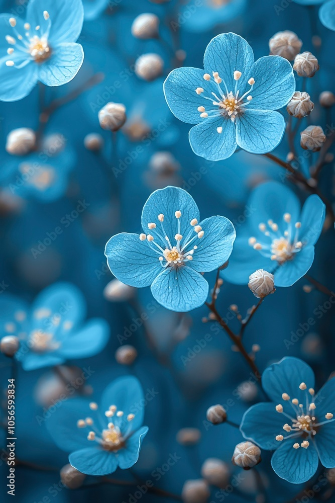 Delicate Blue Flowers with White Centers and Buds Delicate Blue Flowers with White Centers and Buds