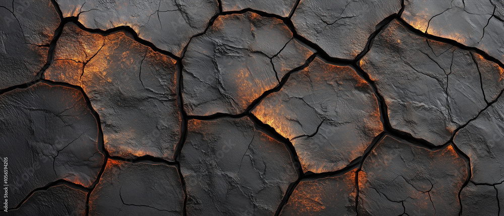 Cracked Black Surface with Glowing Orange Interior. Cracked Black Surface with Glowing Orange Interior.