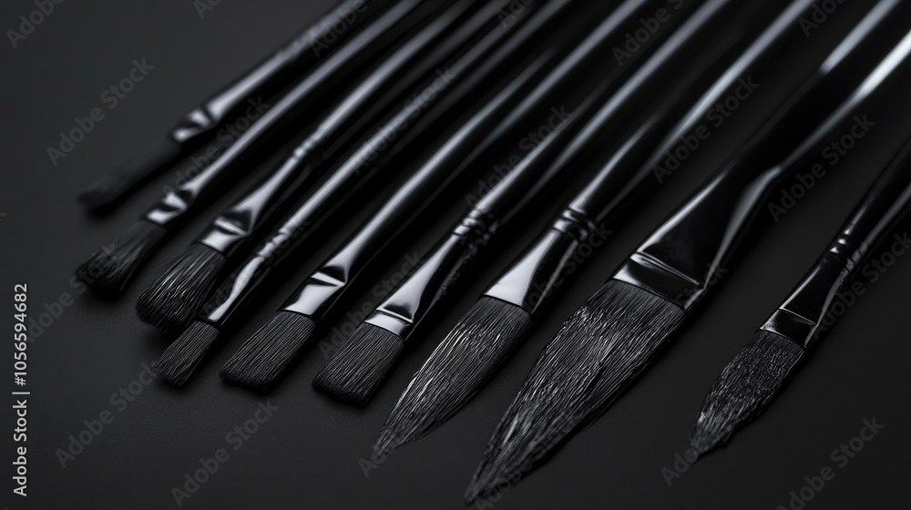Set of black spray paintbrushes for artistic applications Set of black spray paintbrushes for artistic applications