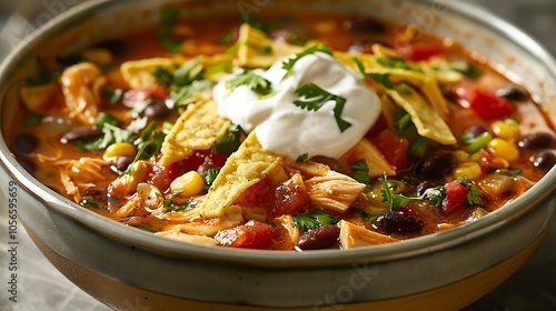 Chicken tortilla soup with sour cream